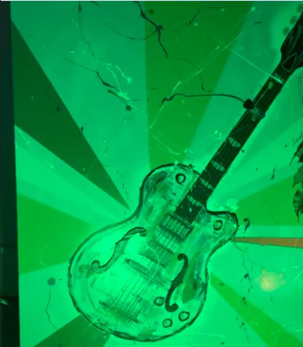 A physical painting of an electric guitar under authored light